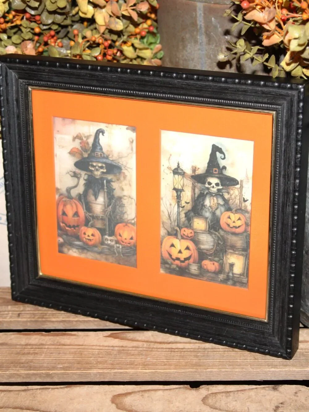 Dark Moody Creepy Skeleton Witches Halloween Table Top or Wall Decor Picture
